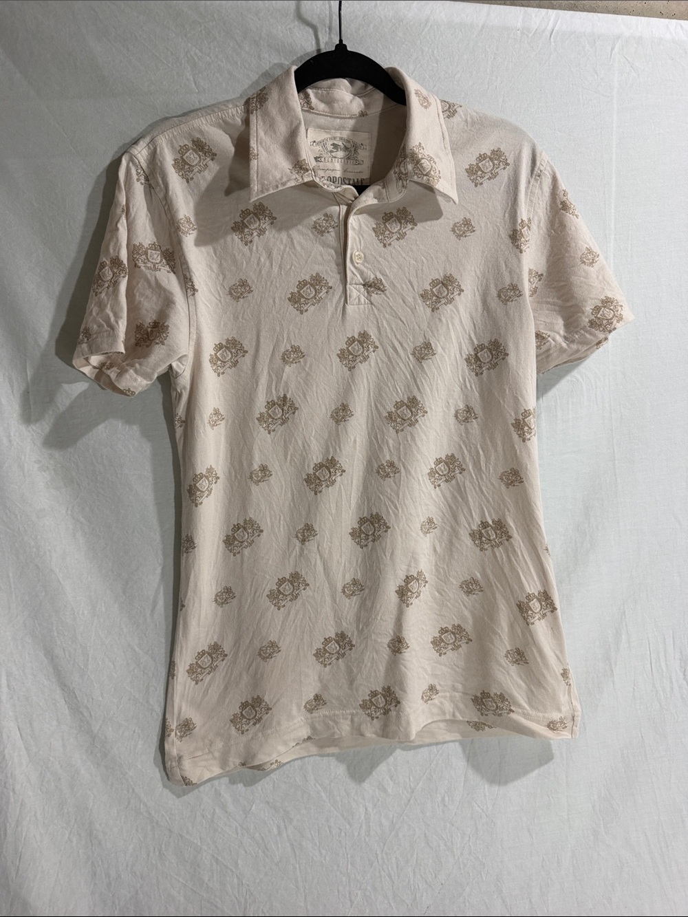 Aeropostale Cream Short Sleeve Polo with Taupe Print